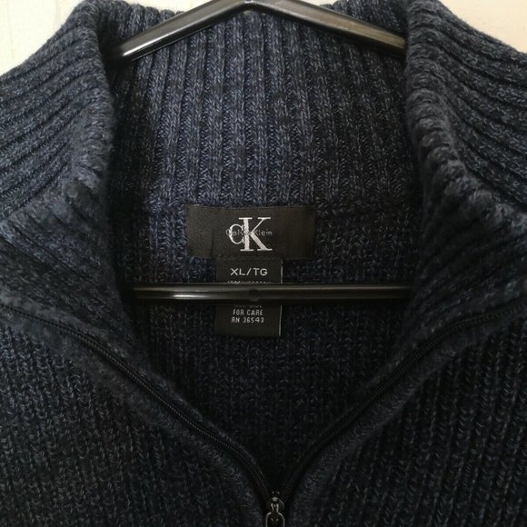 XL Size Men’s Calvin Klein Blue 1/4 Zip Neck Sweater Long Sleeve Pullover - Picture 2 of 3